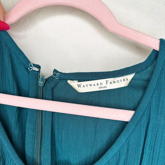 eShakti Wayward Fancies Rayon Crinkle Corset Style Teal Long Sleeve Midi Dress L - Picture 7 of 14